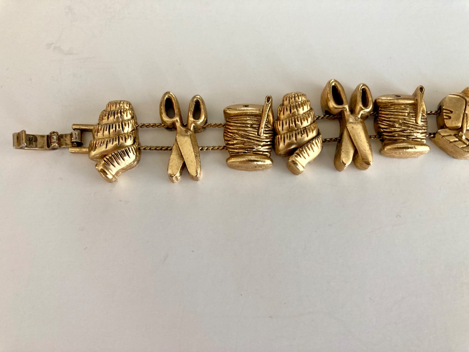 Vintage Gold Tone Sewing Notions Slide Charm Bracelet