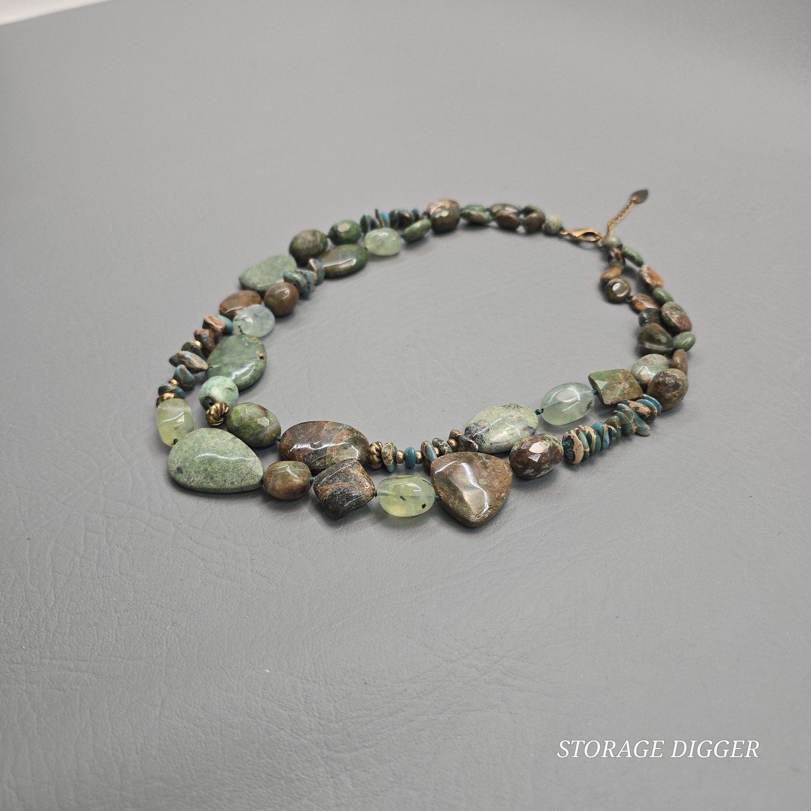 VTG Coldwater Creek Double Strand Beaded Necklace Gold Tone Green Mixed Stone