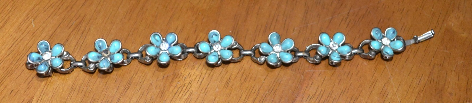 VTG Blue Opal Turquoise & Rhinestone Sterling Silver Bracelet & Necklace Choker