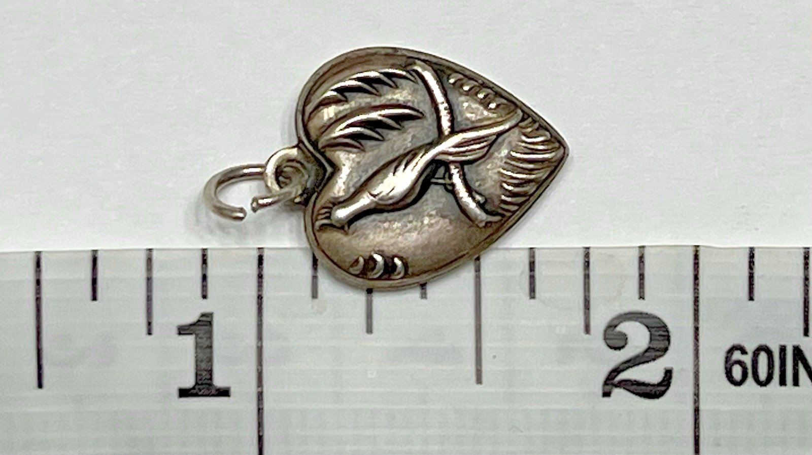 Sterling Silver Heart Charm Pendant Bird Parrot Vintage Antique Puffy 925 US
