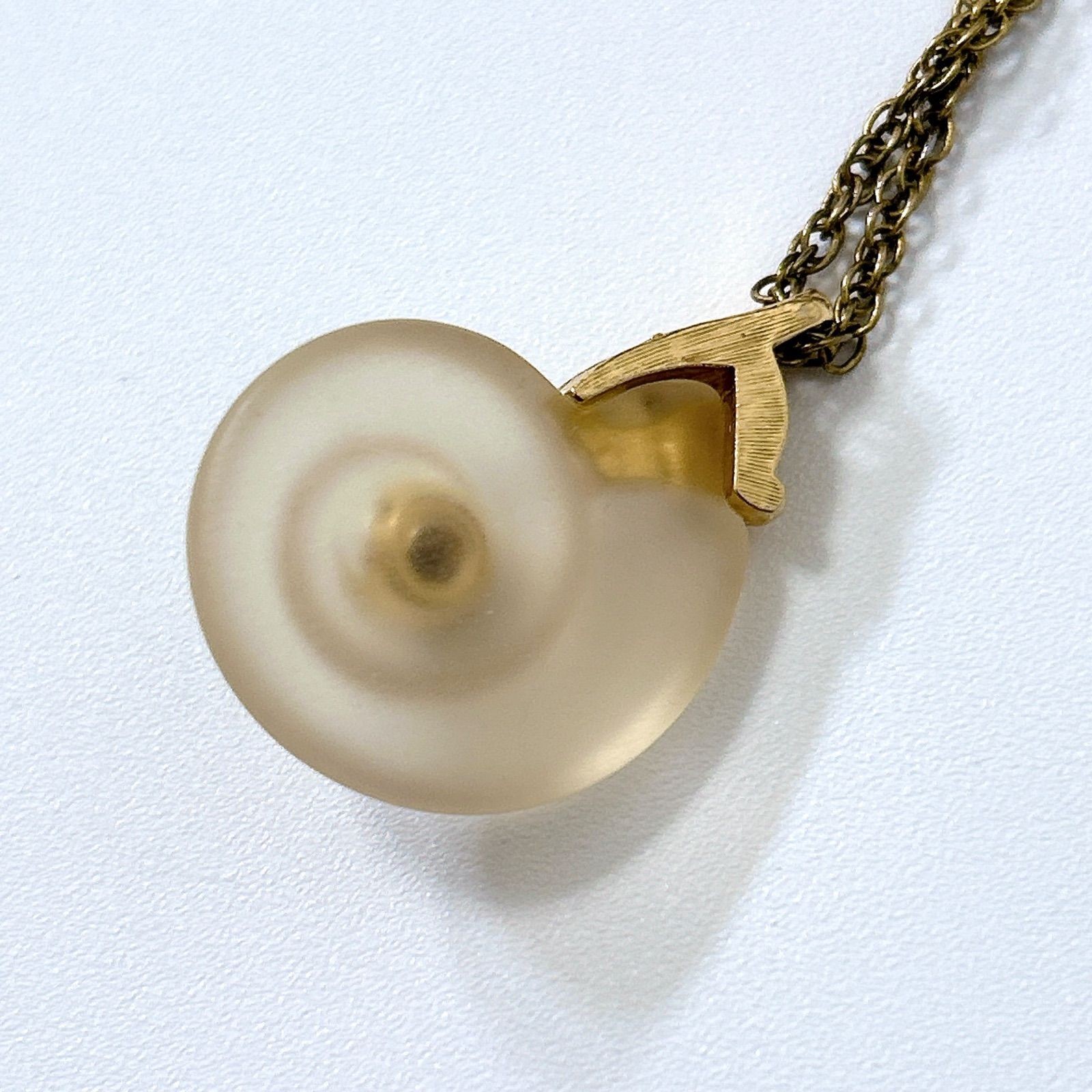 Givenchy Vintage Green Stone Snail Pendant CZ Necklace 45 to 52cm Auth