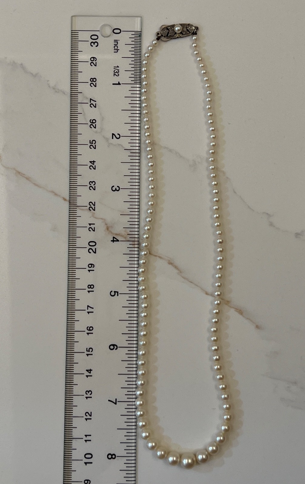 Vintage Mikimoto Pearl Necklace Silver Clasp 16″ Made in Japan