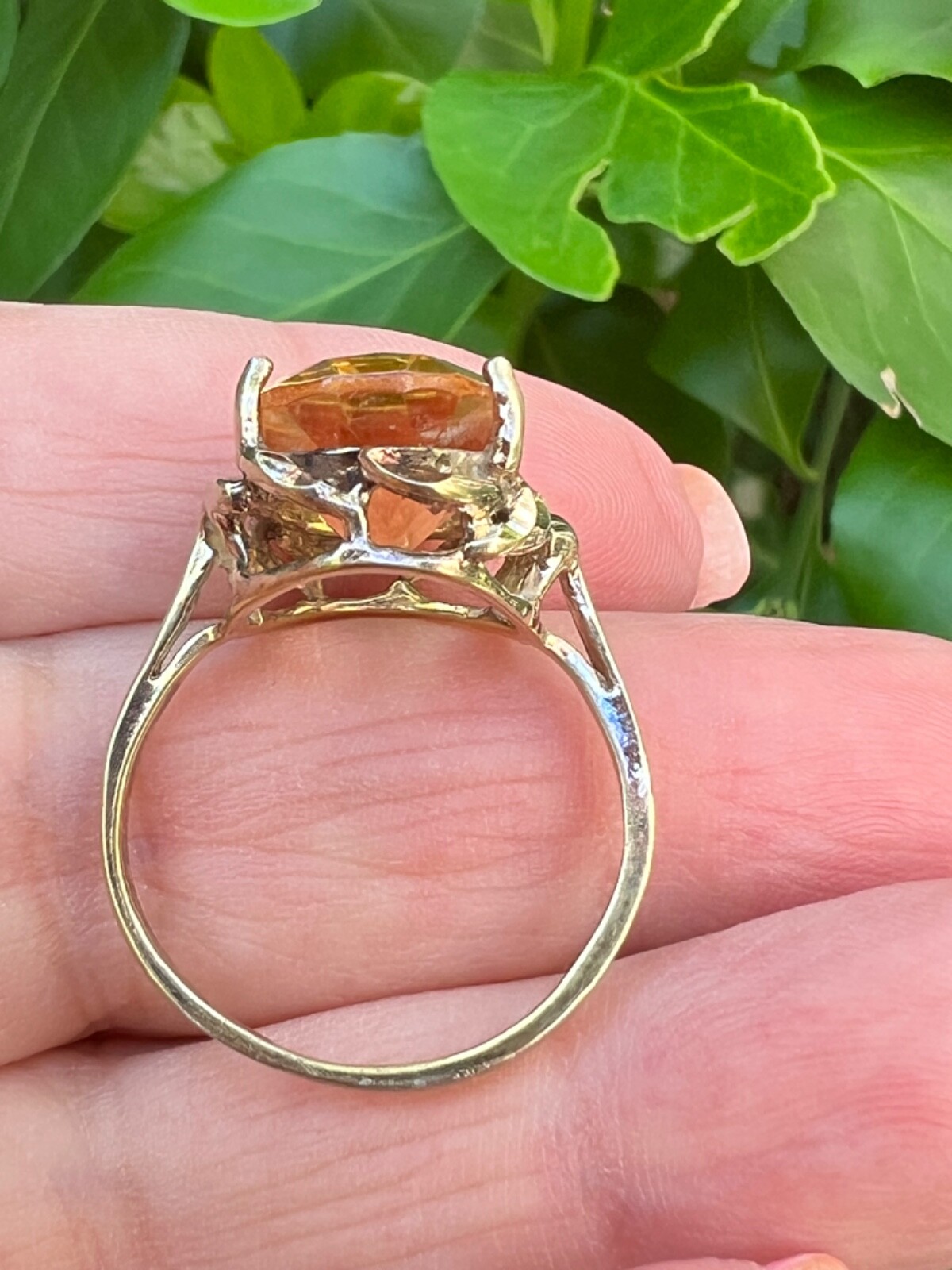 VINTAGE LARGE OVAL HONEY GOLDEN CITRINE STATEMENT RING GILDED 925 STERLING SLVER