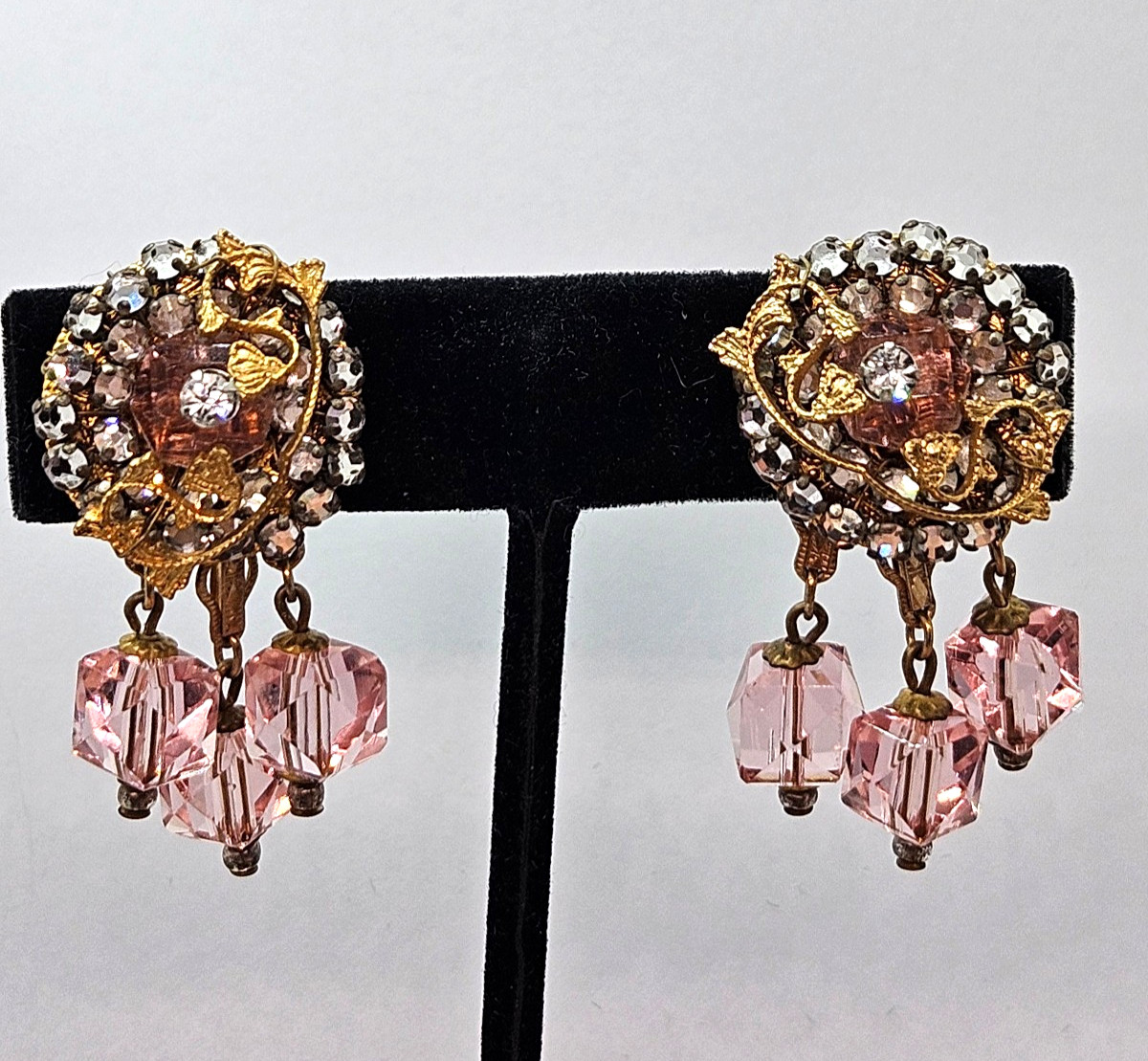 Vintage Original by Robert? Necklace & Earrings Pink Crystal Beads Rhinestones