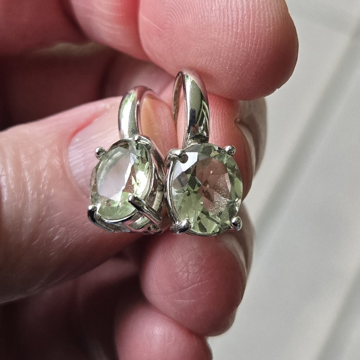 DBJ Dee Berkley Sterling Silver 925 Faceted Oval Lt Green Stone Earrings