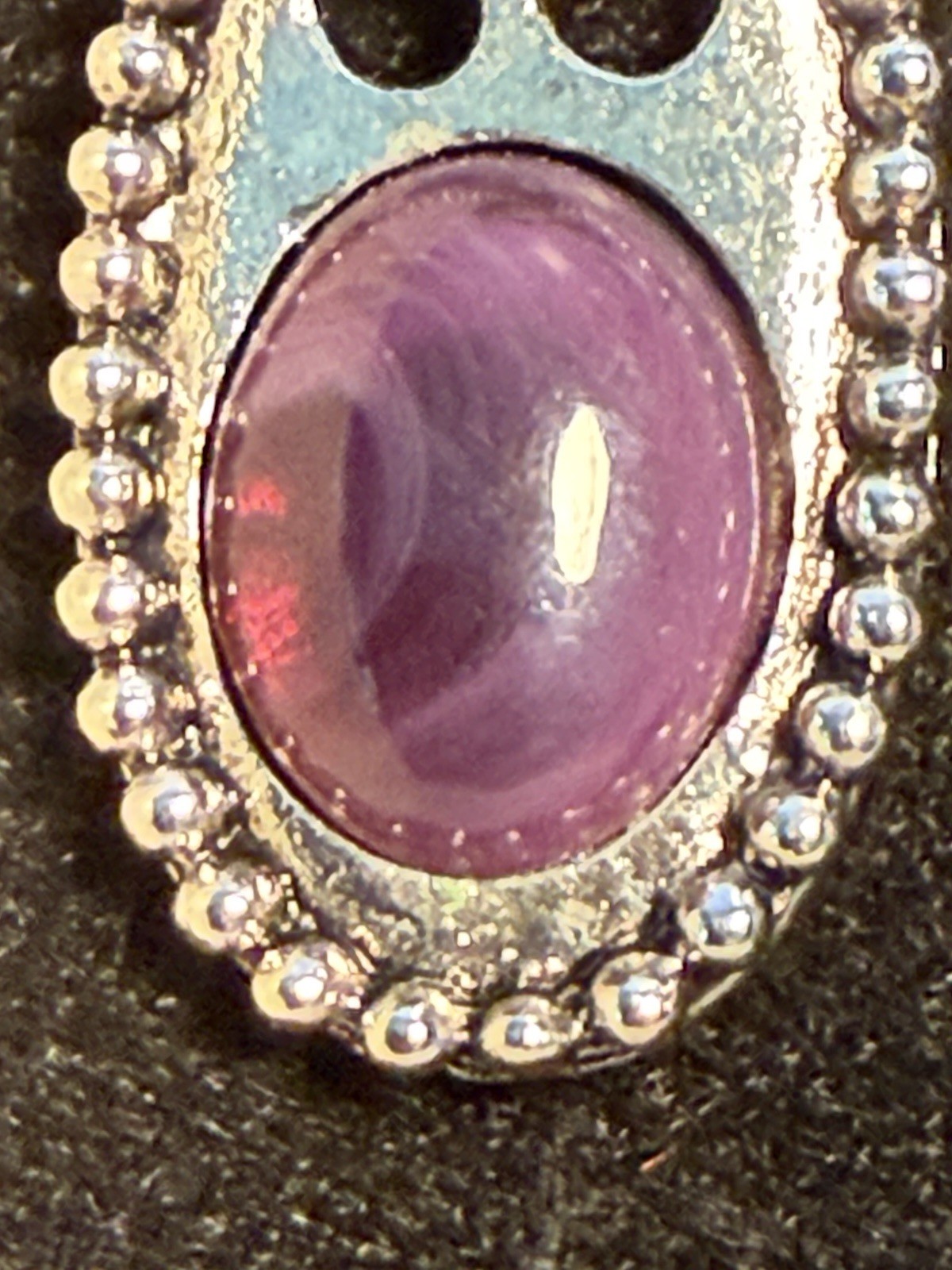 Vintage 925 Sterling Silver Oval Cabachon Amethyst Drop Dangle Earrings