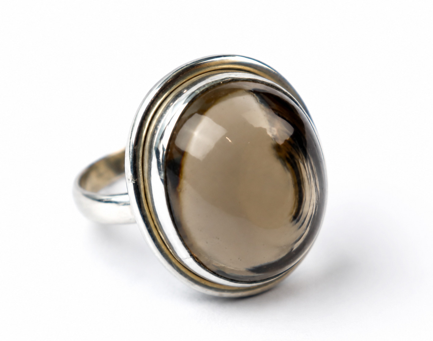 Elegant Fine Brown Smoky Quartz 925 Sterling Silver Oval Ring US#8