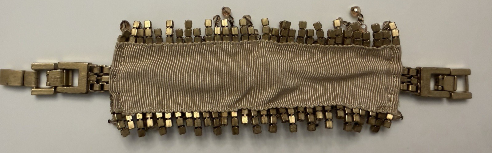 Vintage S&D Rhinestone Statement Bracelet Bronze Tone Multi Row Clear Stones