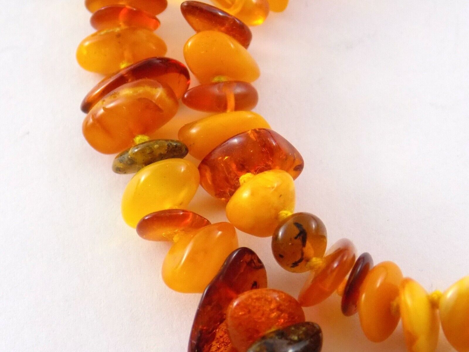 Vintage Varied Amber Bead Strand Necklace Hand Knotted Orange Yellow No Clasp