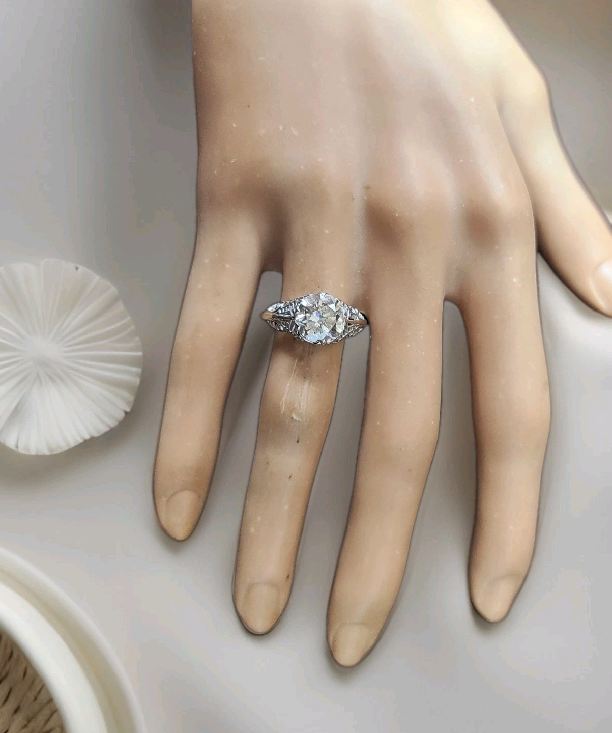 Vintage 18k White Gold Engagement Ring 2.75ct Natural Light Champagne Diamond