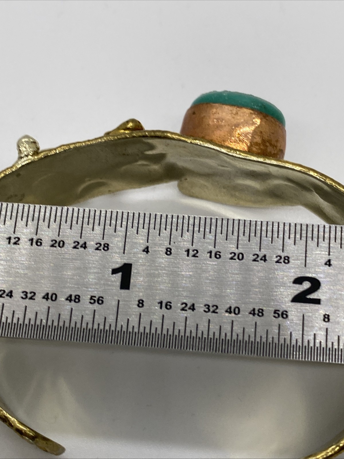 Lot 2 Artisan Brutalist 1″ Cuff Bracelets Silver-tone Brass Copper Natural Stone