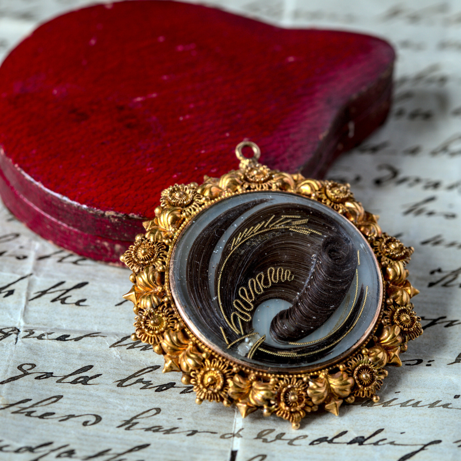 ANTIQUE ENGLISH 18K GOLD DOUBLE MOURNING LOCKET PENDANT w/ PROVENANCE 1853