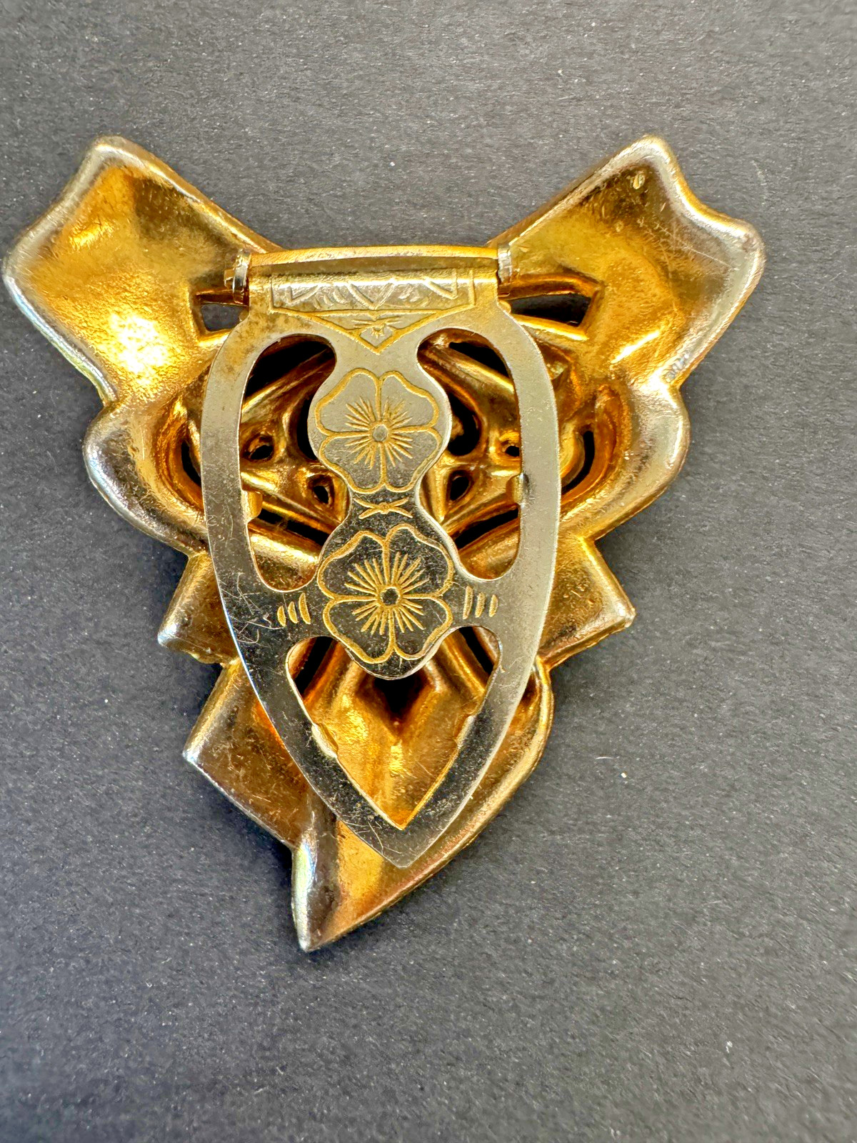 Vintage 1940s Unsigned Rhinestone Dress Clip, Art Deco Bow Fur Clip