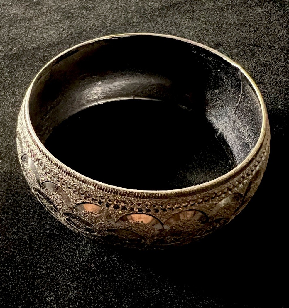 Vintage Silvertone Engraved Wide Bangle Bracelet 5 1/2 cm Fine Details #21