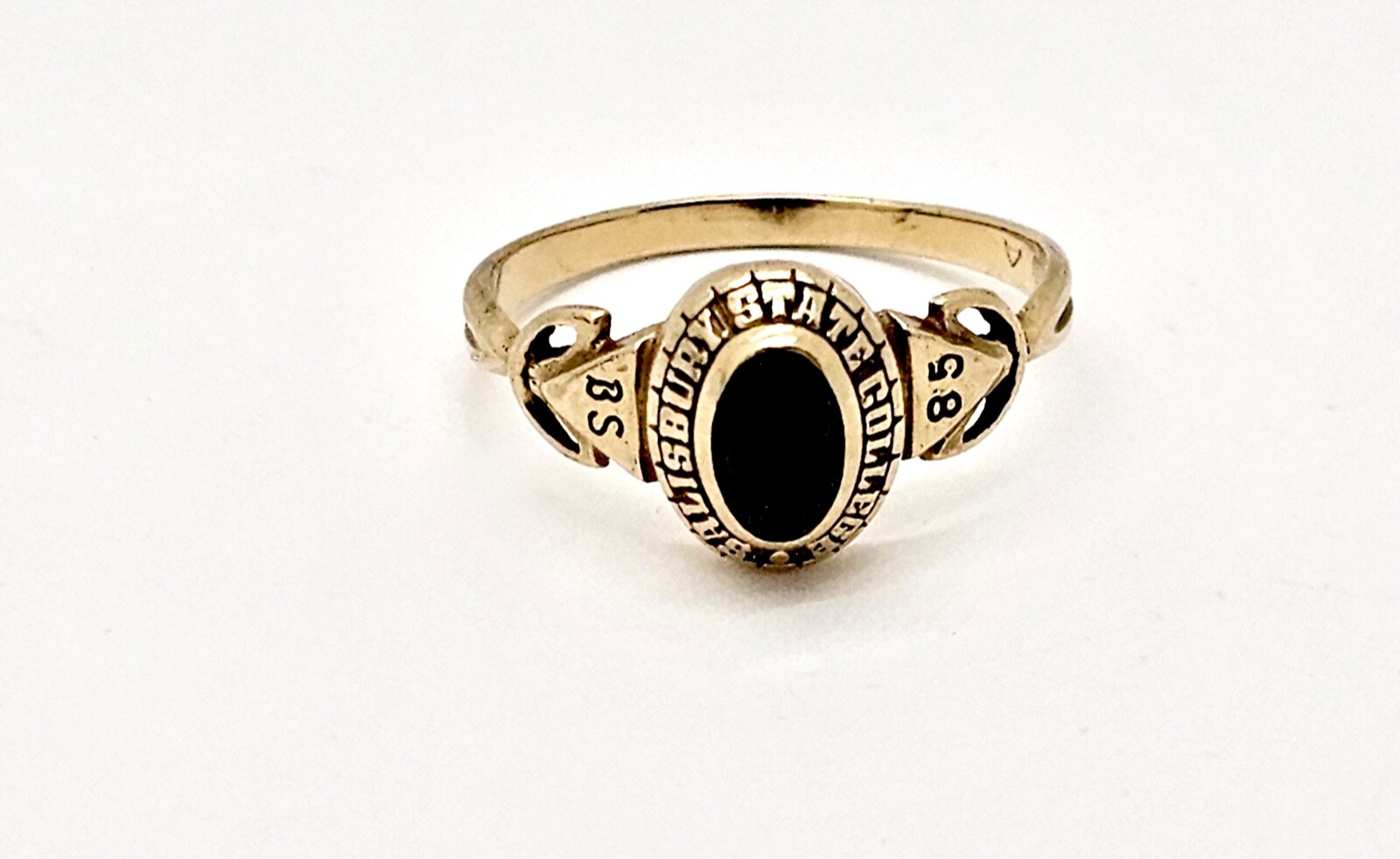 VINTAGE 1985 SALISBURY STATE COLLEGE 14K GOLD LAB EMERALD SCHOOL RING,6.5