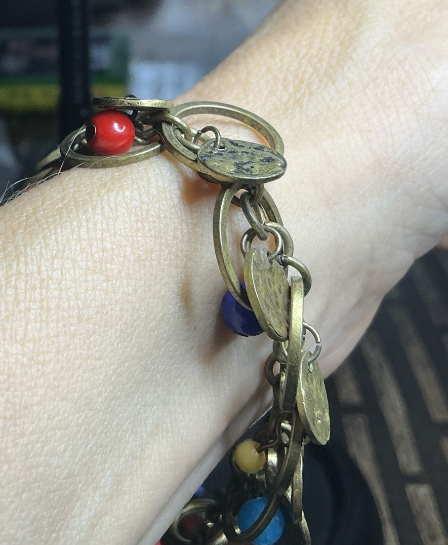 AEO Boho Antique Bronze Coin Charm Bracelet Bead Toggle Clasp