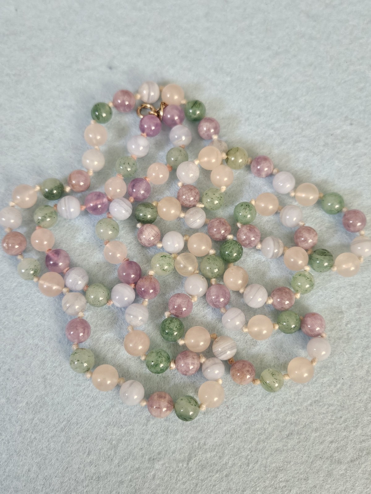 Vtg Multi Color Pastel Round Beaded Necklace Bracelet Set Jade Agate Quartz