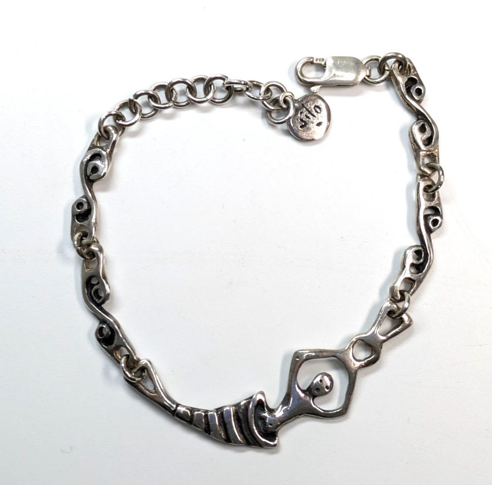 VTG Jilo Mexico Sterling Silver 925 Bracelet Unique Person Bracelet 6-7.5″ Long