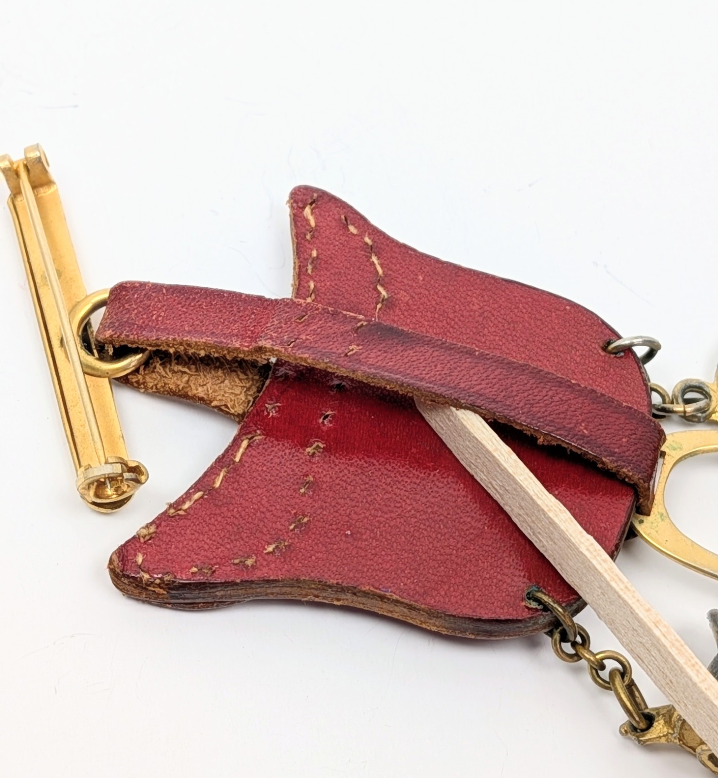 Western Cowgirl Equestrian Brooch RARE Rodeo Leather Saddle Chatelaine Charms
