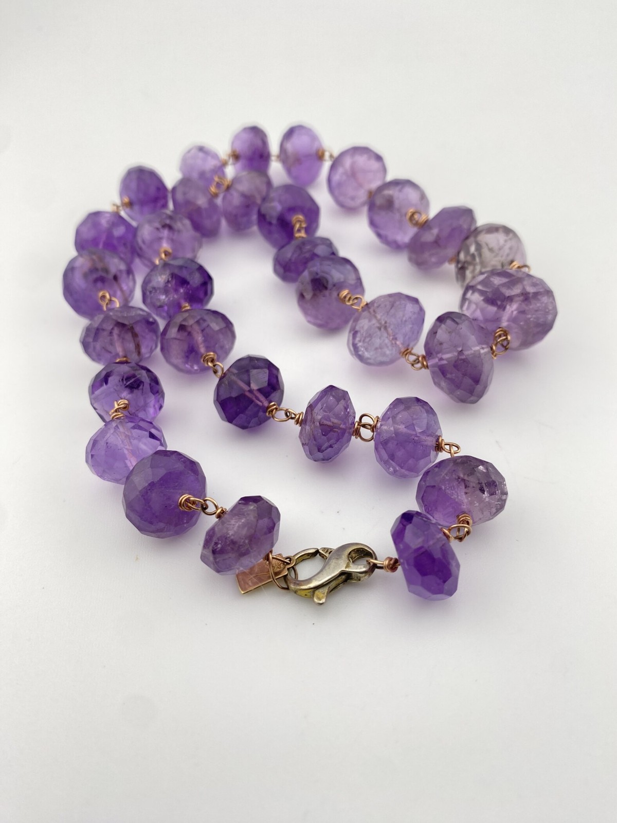 Huge Faceted Amethyst Beads Gold Filled Necklace Artist Signed OOAK 20 Inches