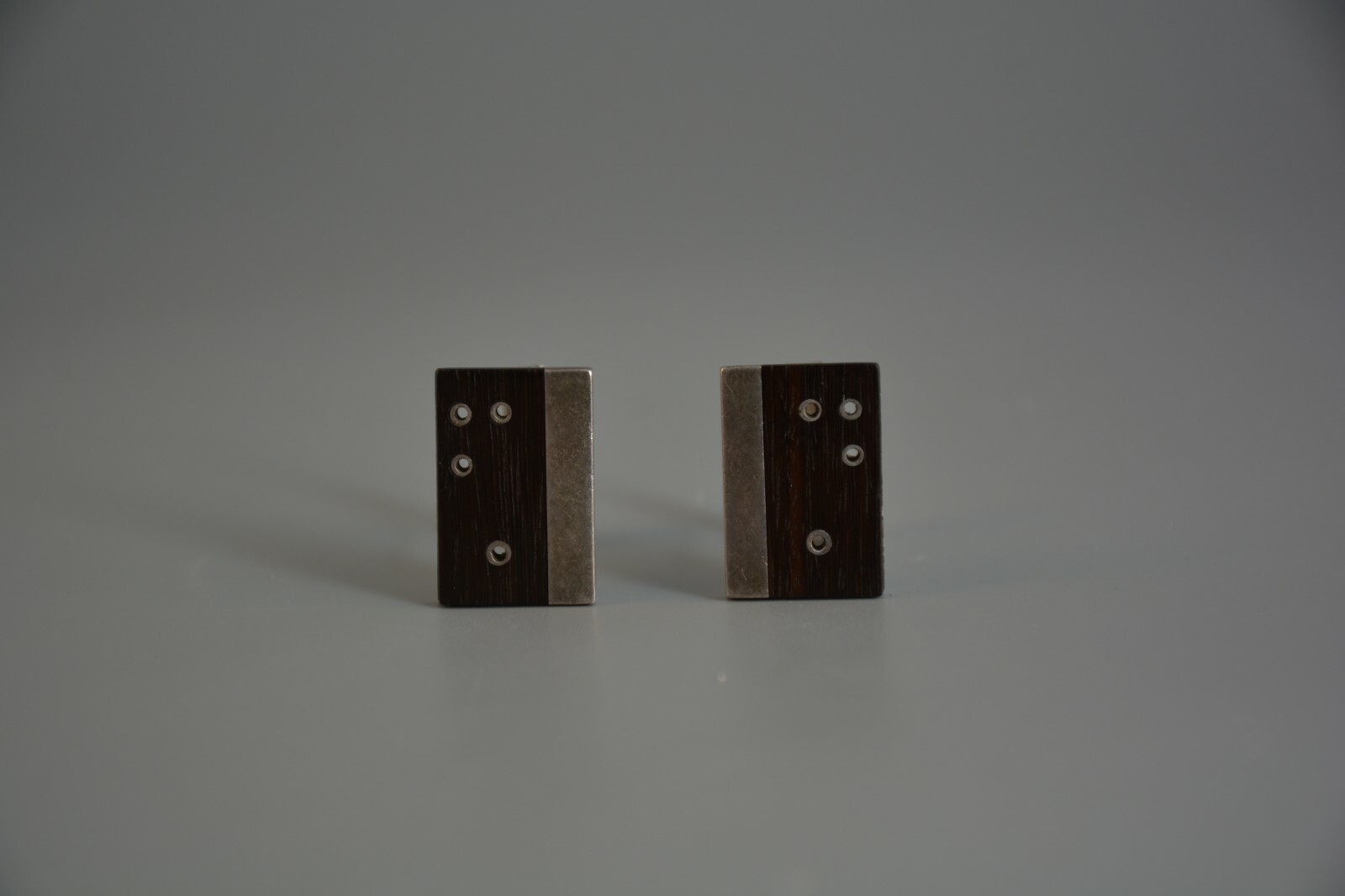 Vtg Midcentury Modernist Cufflinks – Wood Silver – Sigfredo Pineda Taxco Mexico