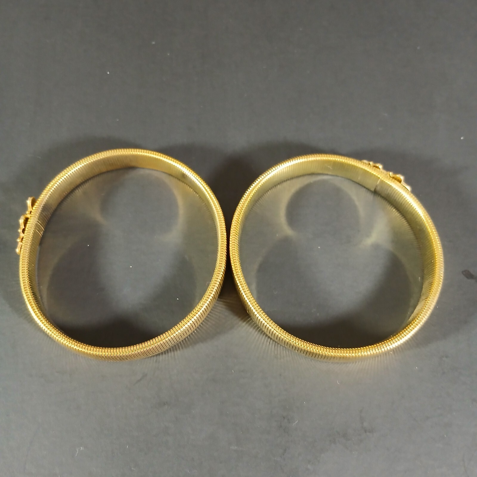 1960s Vintage Pair Cuff Rings with Butterflies Gold Tone Stretchy Statement
