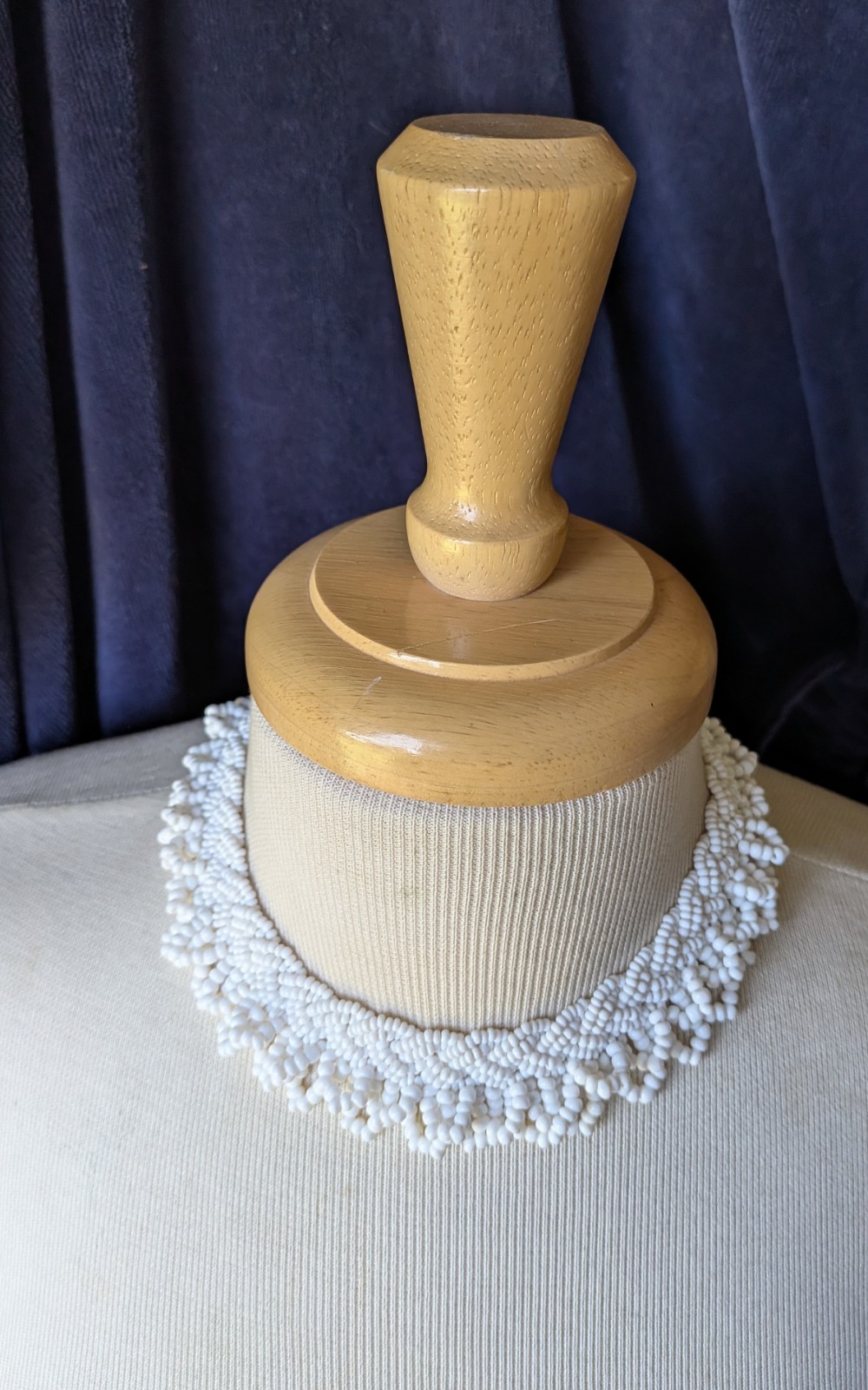Vtg Japan MCM White Braided Seed Bead Scallop Fringe Collar 15″ Necklace AS IS