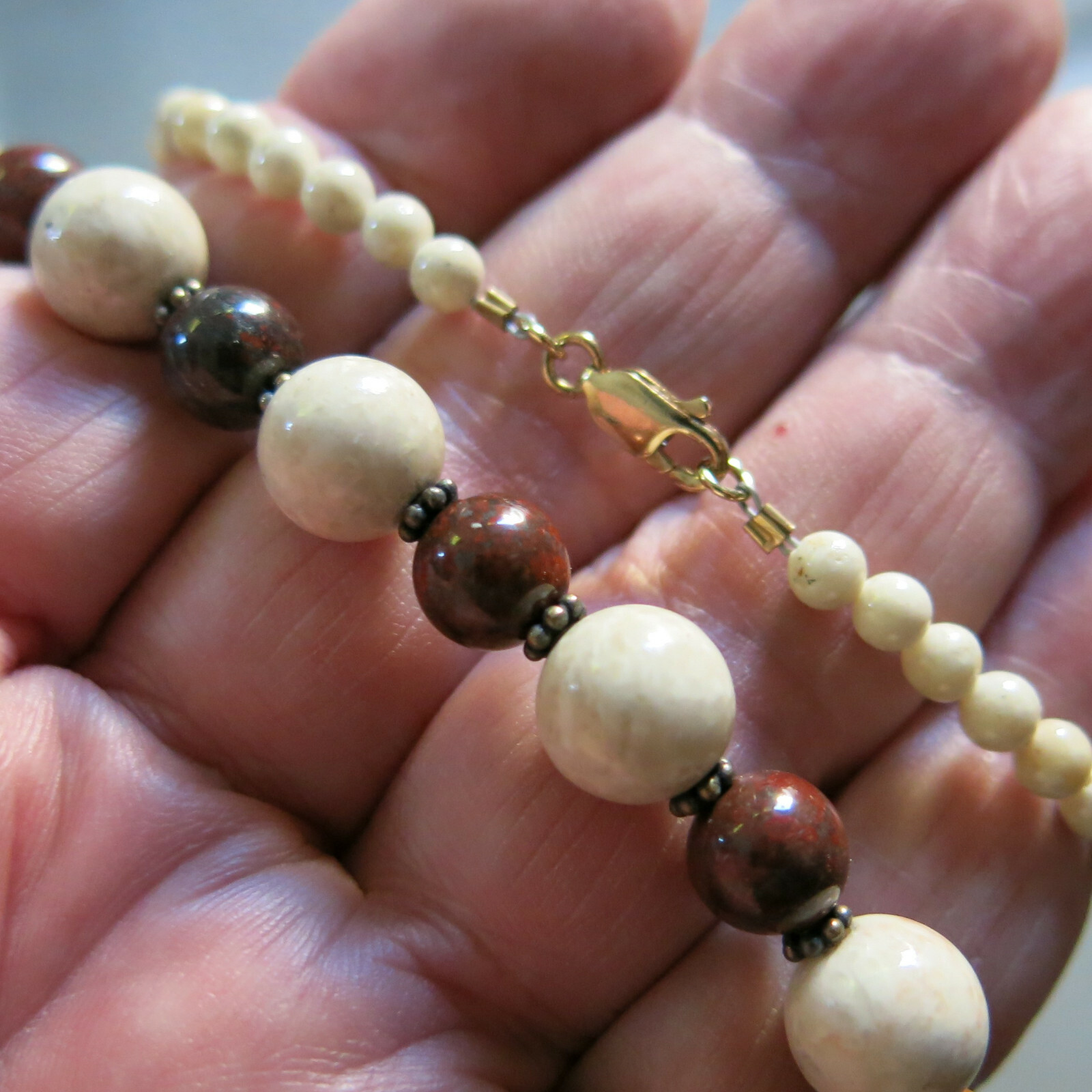 White & Brown Graduated Stone Beaded Heishi Necklace 17 inches [5917]