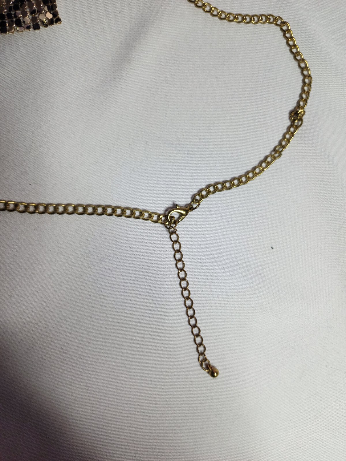 Vintage Gold tone Chainmail Fringe Leopard Statement Necklace 70s