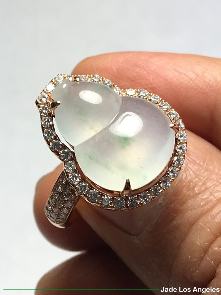 Wealthy Gourd Icy Jadeite Jade 18K Rose Gold Diamond Ring 34.48ct Ring Size:7
