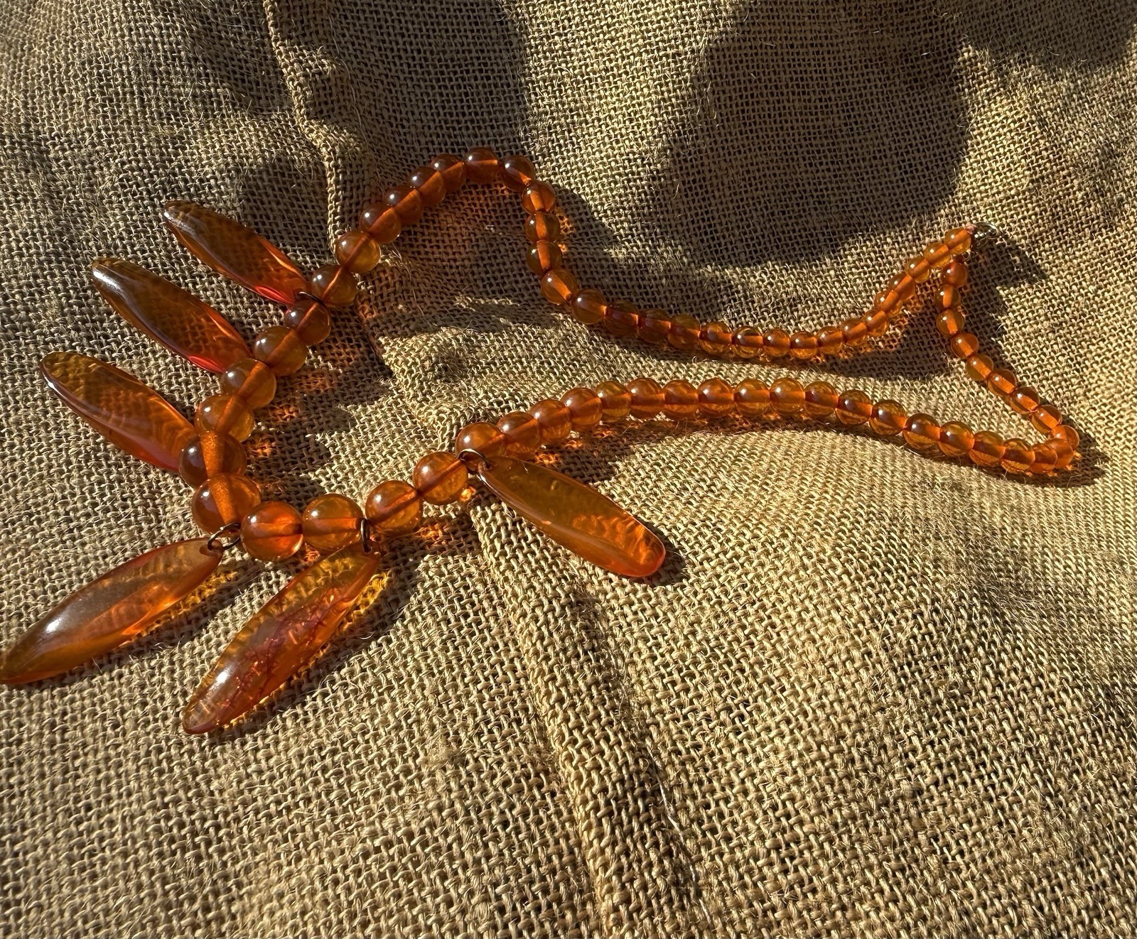 26” Vintage Honey Amber Catalin Bakelite Necklace w/ 6 Drops 50g