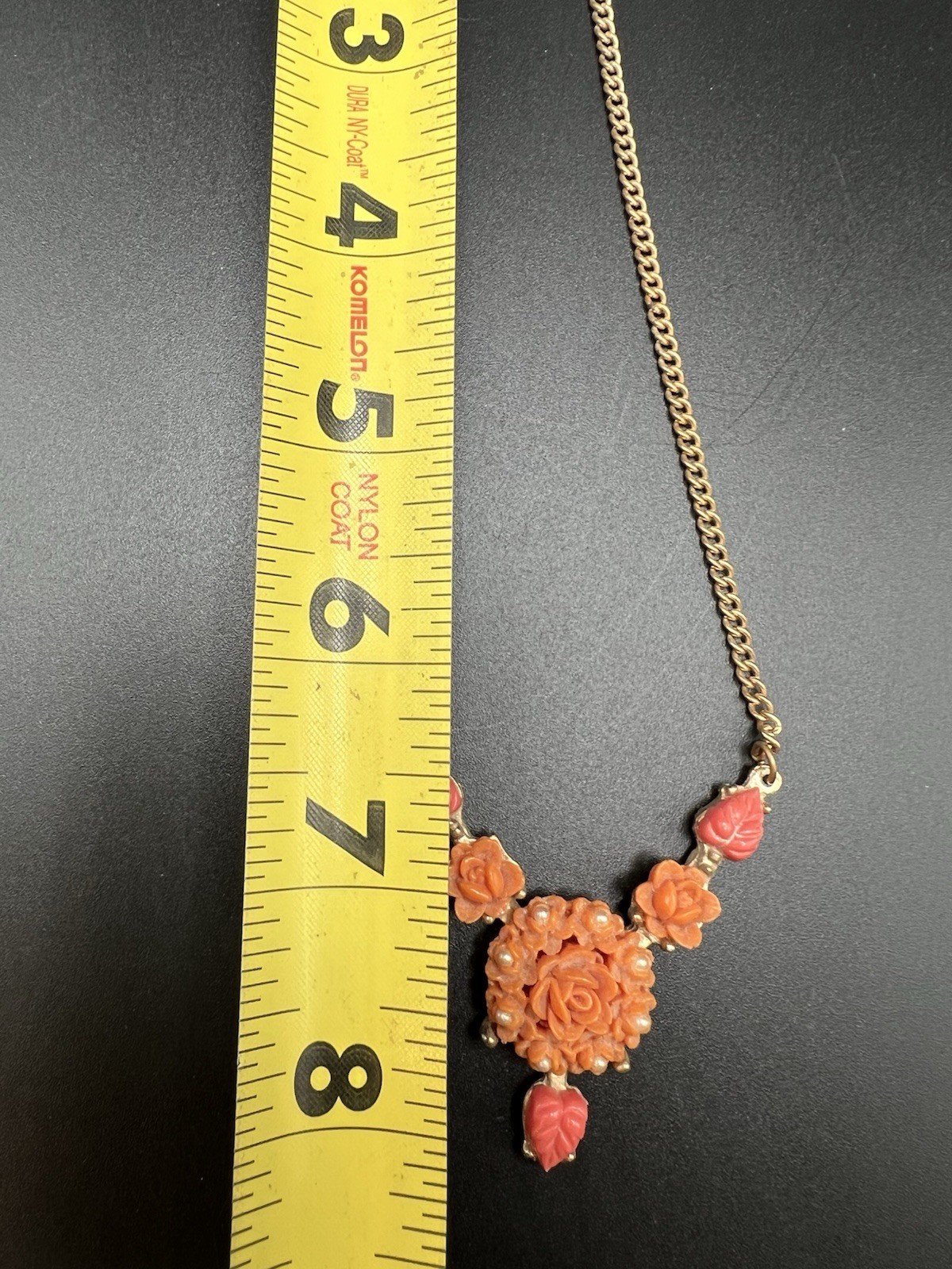 Art Deco Molded/Carved Peach Pink Floral Necklace & Matching Brooch