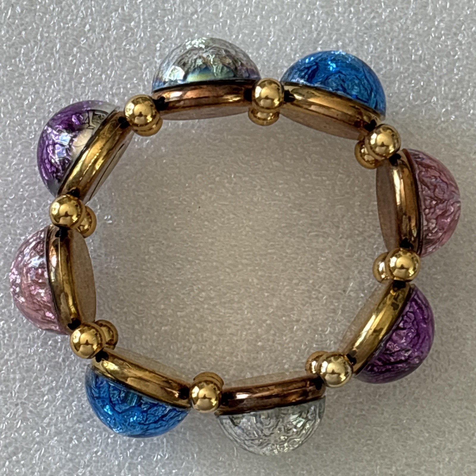 Vintage Plastic Foil Cabochon Stretch Bracelet Costume Jewelry Faux Gems NOS