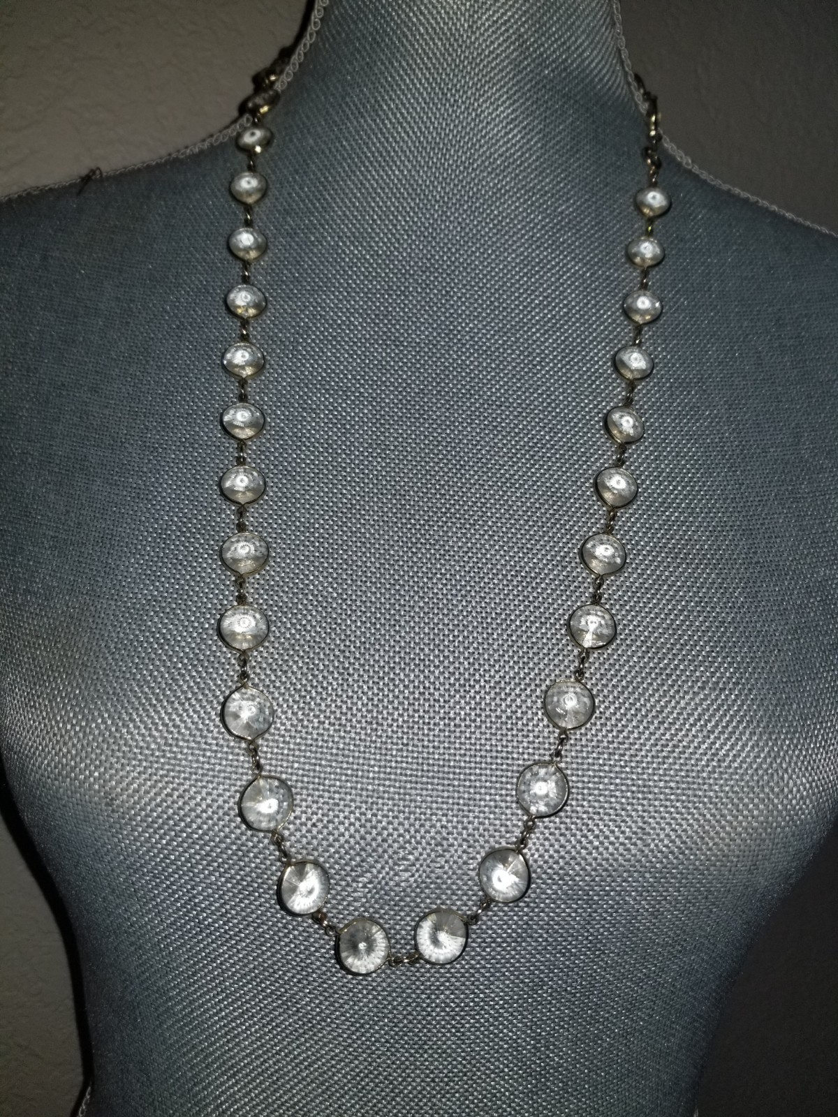 Antique Korea Crystal Art Deco Flapper Tennis Necklace Bezel Set Acrylic Signed