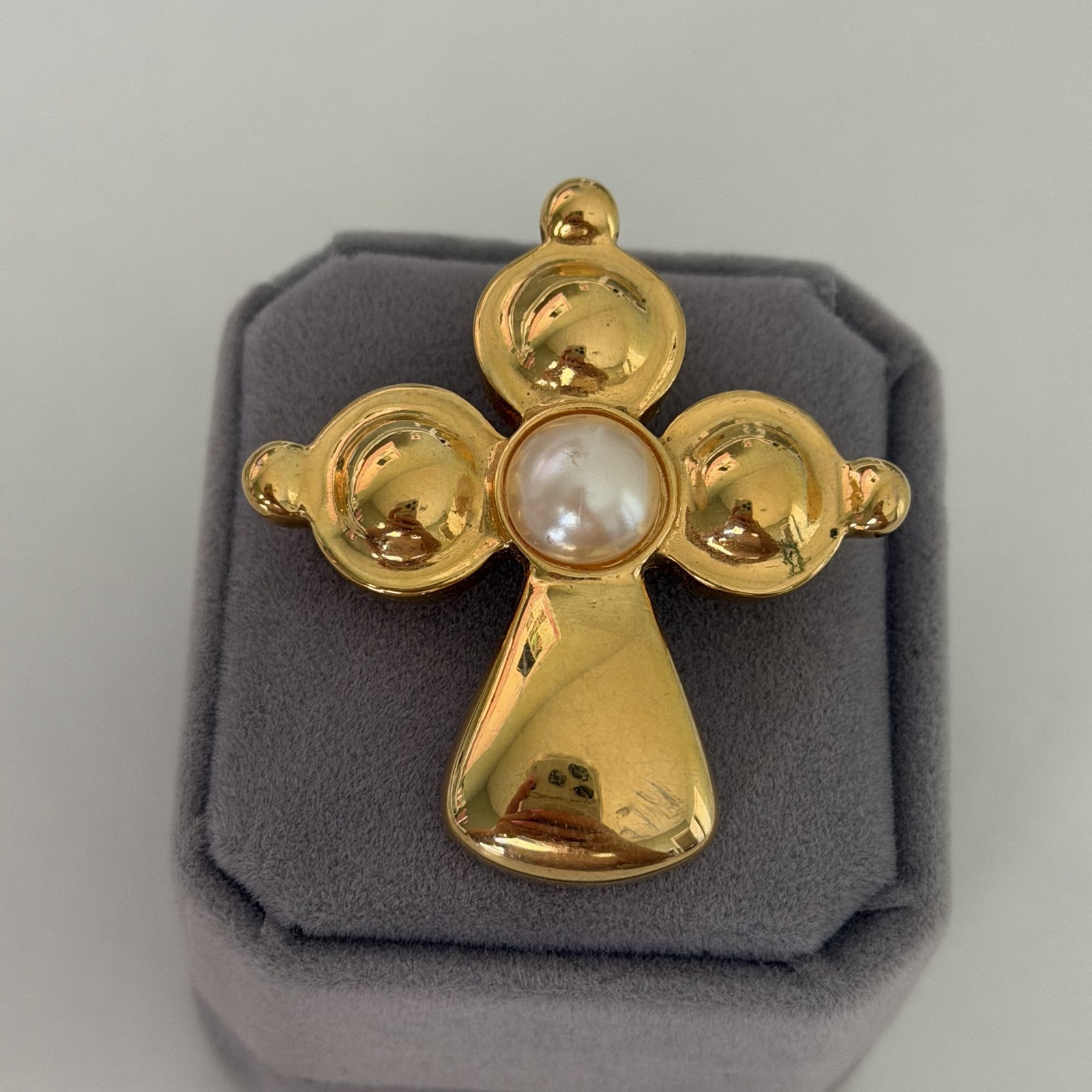 Vintage Premier Designs Maltese Cross Shiny Gold Tone Brooch Pin Pendant