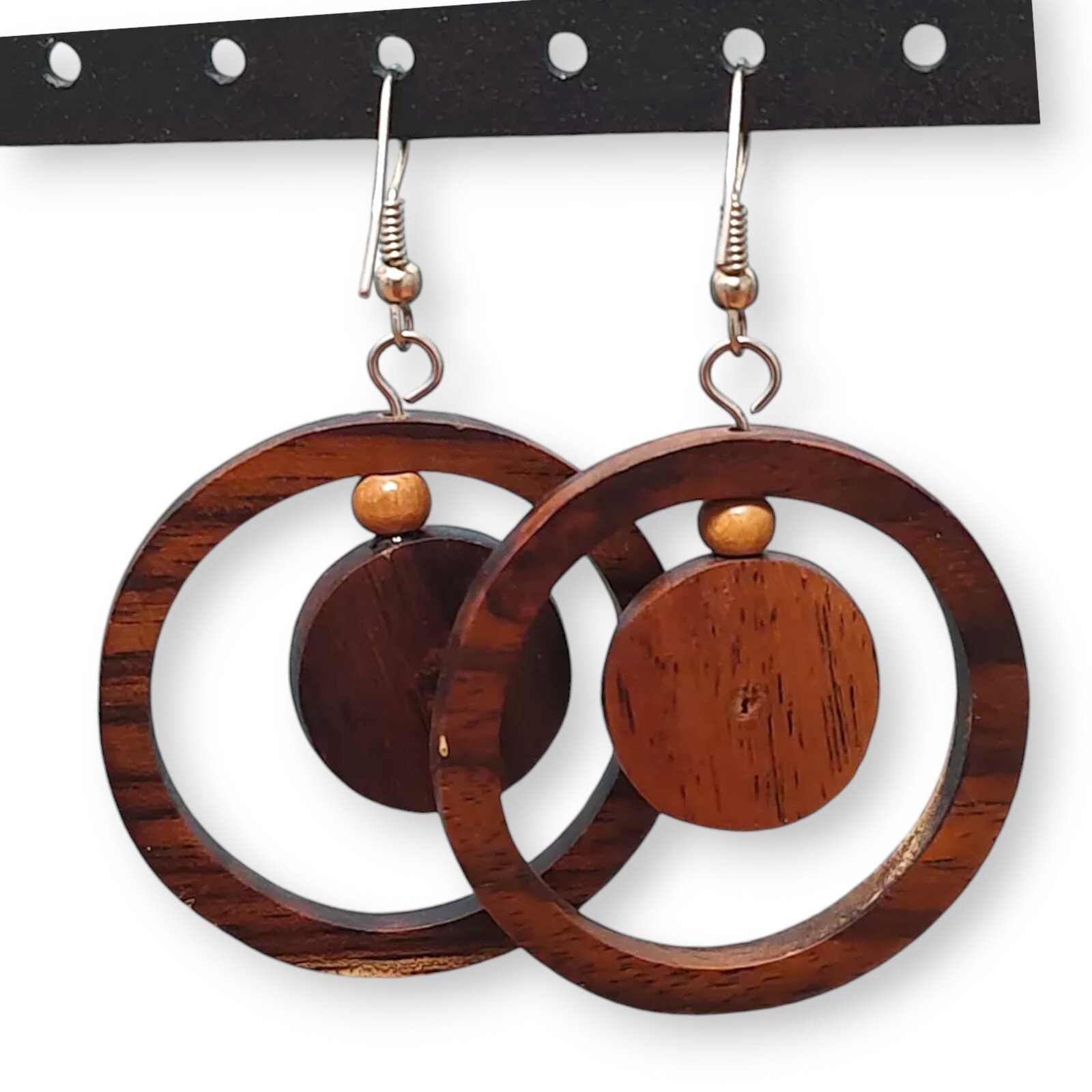 VTG Chunky Wood Natural Boho Earthy Festival Dangle Statement Earrings 1.5″