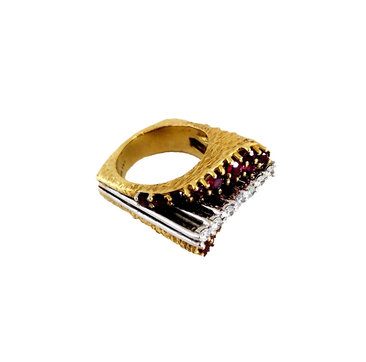Modernist Ring With Rubies And Diamonds In 18k Yellow Gold