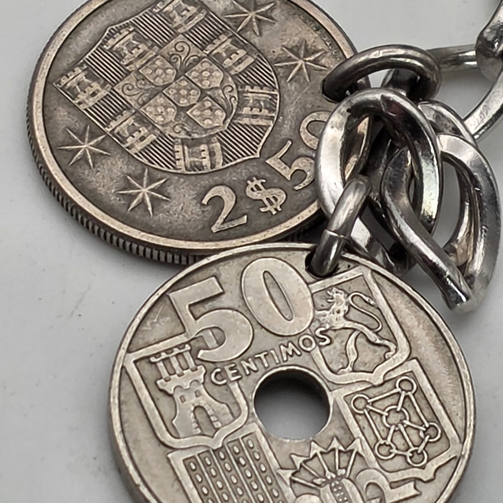 LeStage Sterling Silver Coin Charm Bracelet 58g Mid Century Estate Jewelry Euro