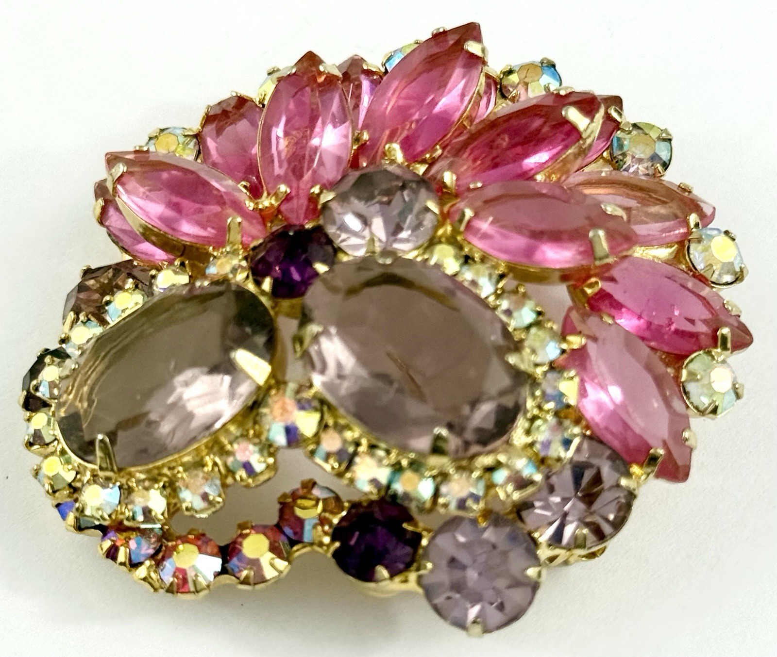 Vintage DeLizza & Elster Juliana AB Pink Lavender Brooch Pin