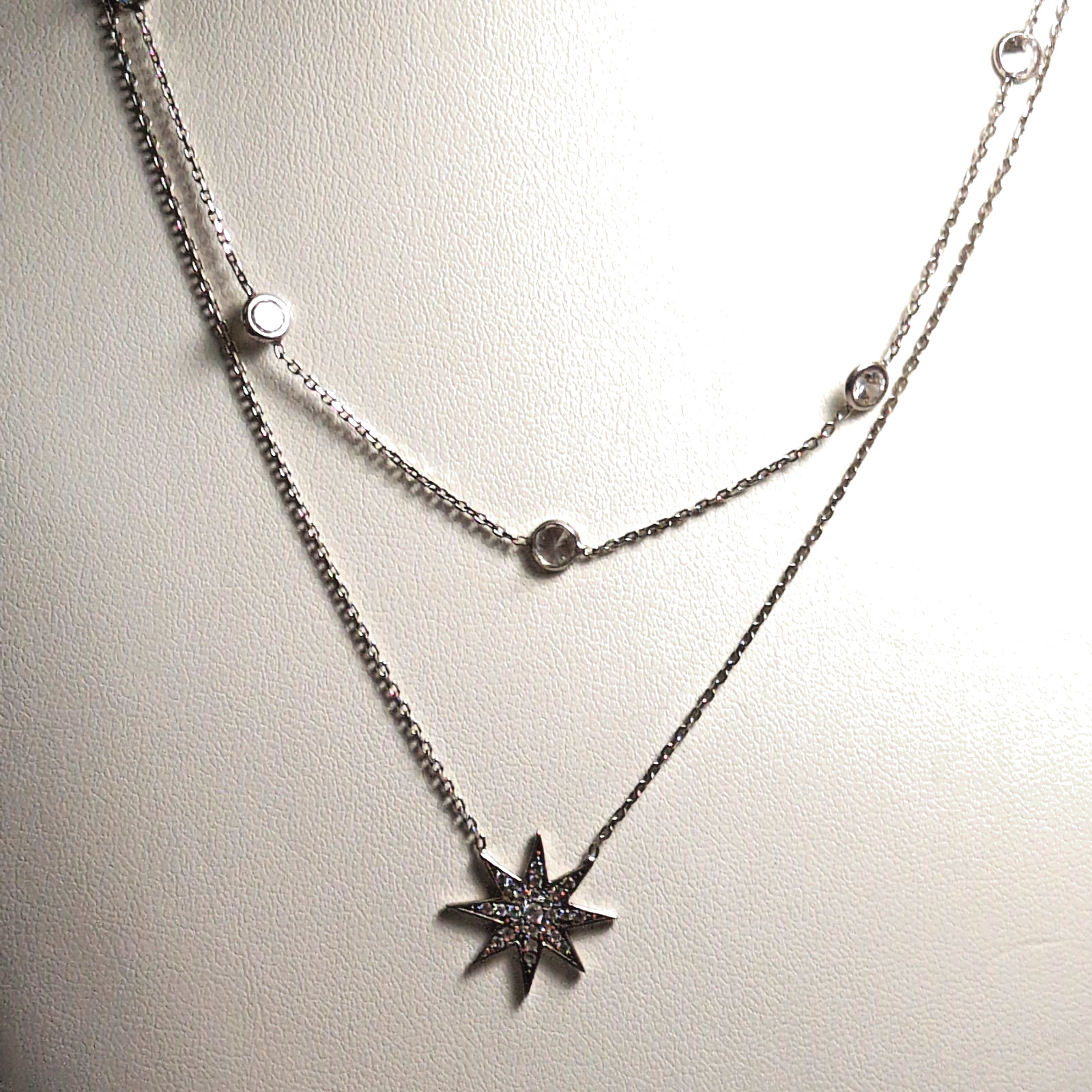Celestial 925 Silver Crystal North Star Double Layered Chain Necklace 14-16″