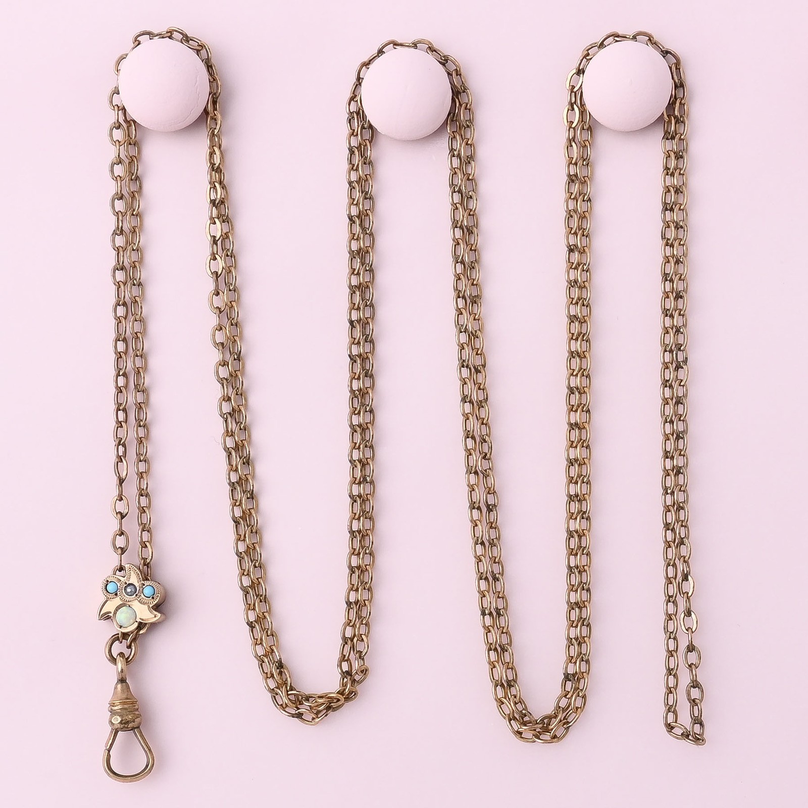 Antique Victorian Opal Turquoise Gold Filled Slide Charm Cable Chain Necklace