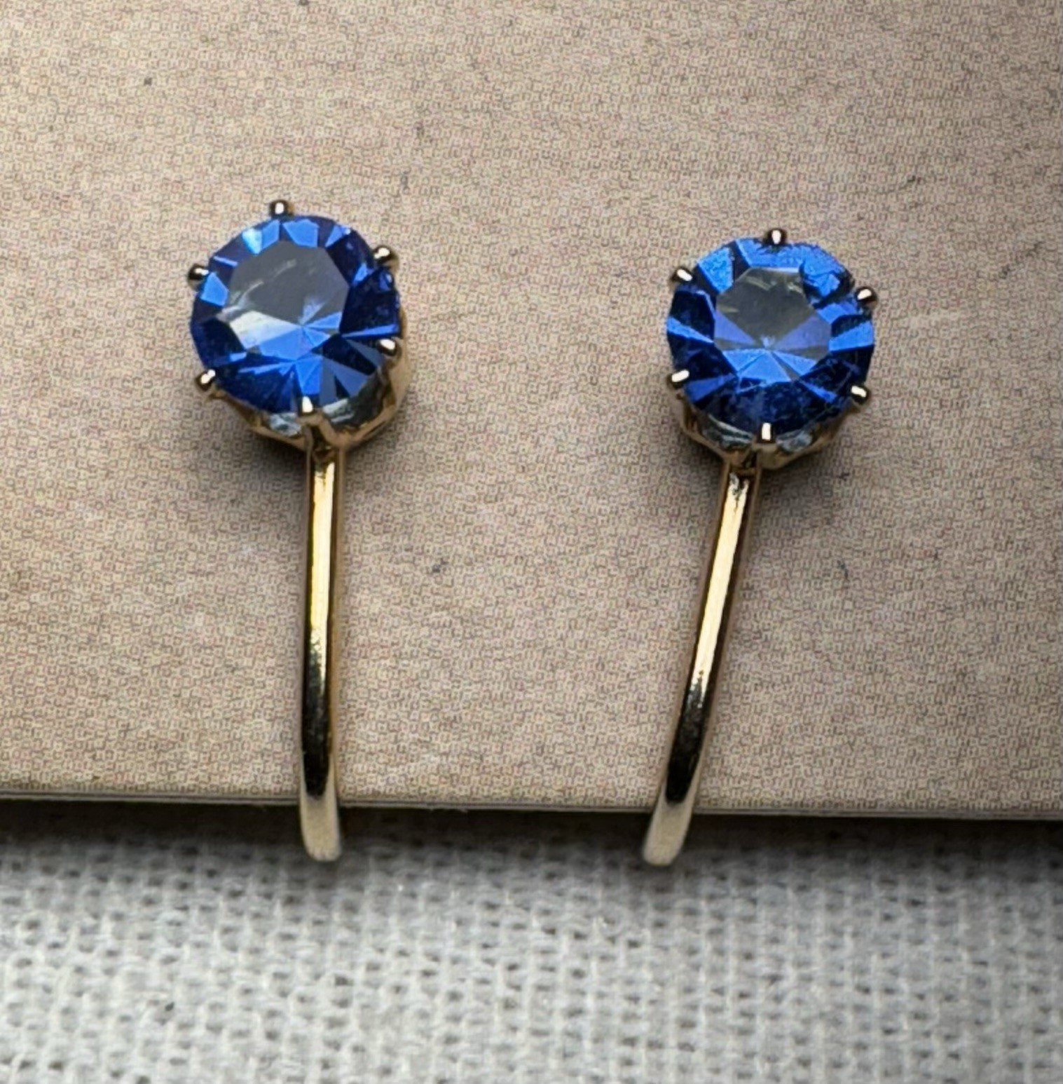 Vintage 1950s Blue Earring Clip-On Studs Marked 14K THGE B.C. Lind / Lindenwold