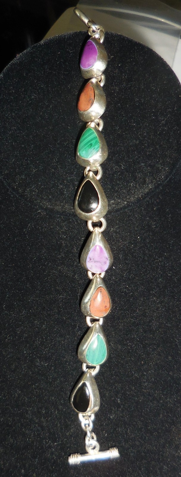 VINTAGE GEODE STERLING SILVER BRACELET BEAUTIFUL COLORFUL STONES 31 GRAMS