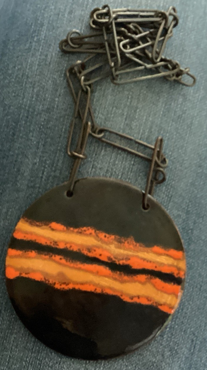 Vtg. Amazing Enamel On Copper Statement Necklace Hand Made 26” Long