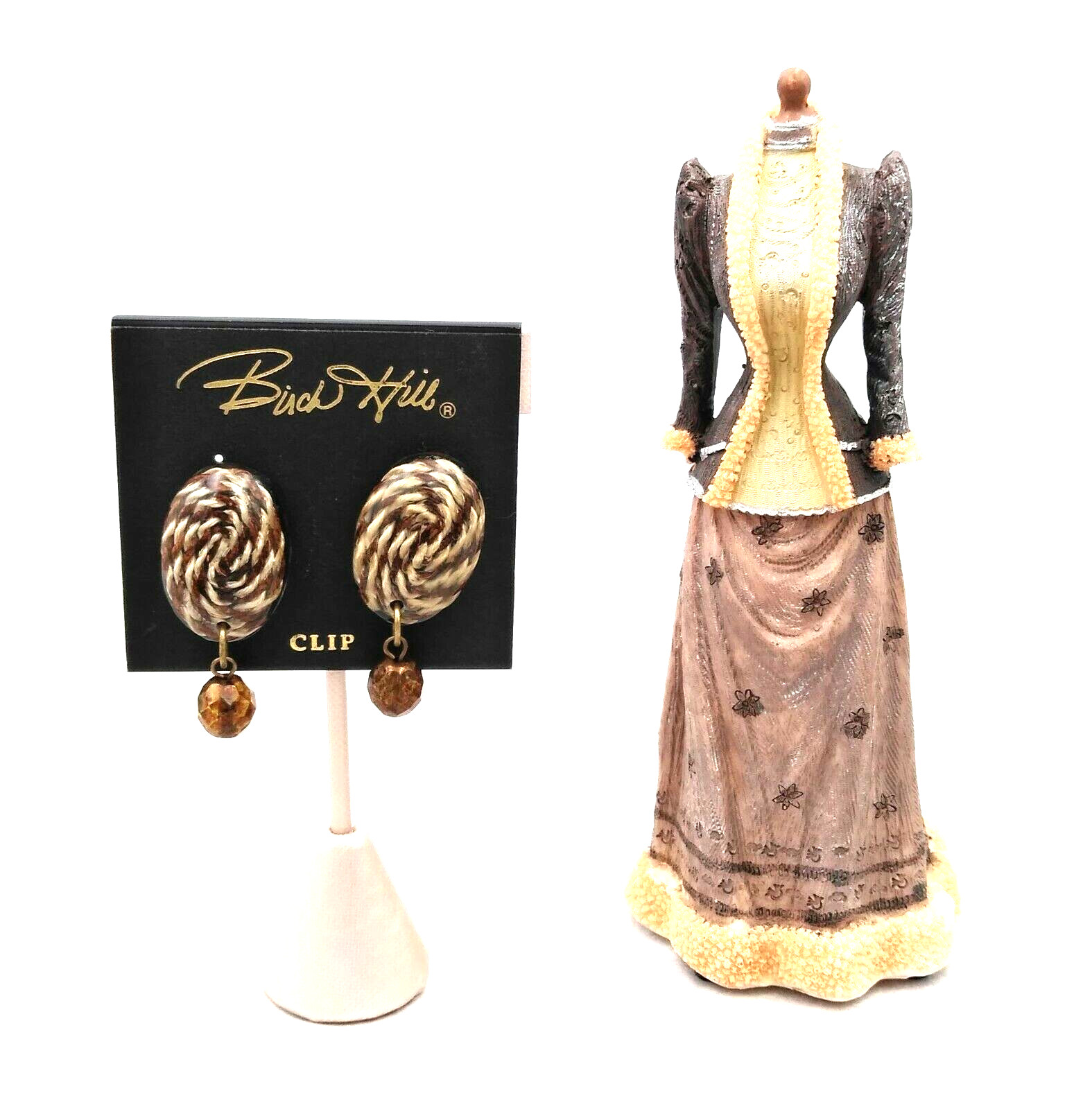 Vintage~~Birch Hill~~Twisted Rope Design~~Brown/White Clip-On 1.75″ Earrings