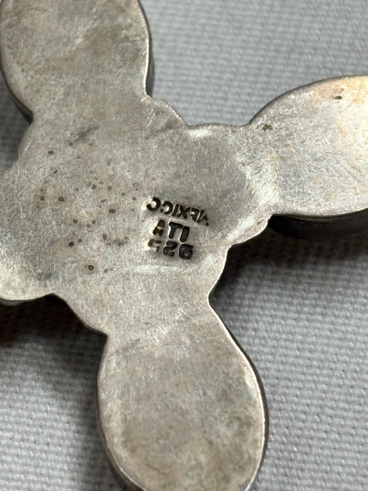 Vtg ATI Mexico Sterling Silver 925 MOP Cross Pendant, Snake Style Necklace 34 gr