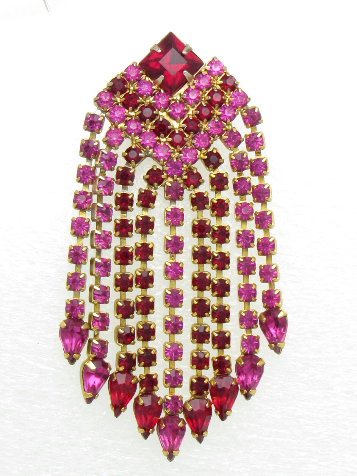 Kendall & Marcus NY Fuchsia Pink Red Crystal Rhinestone Waterfall Brooch Vintage