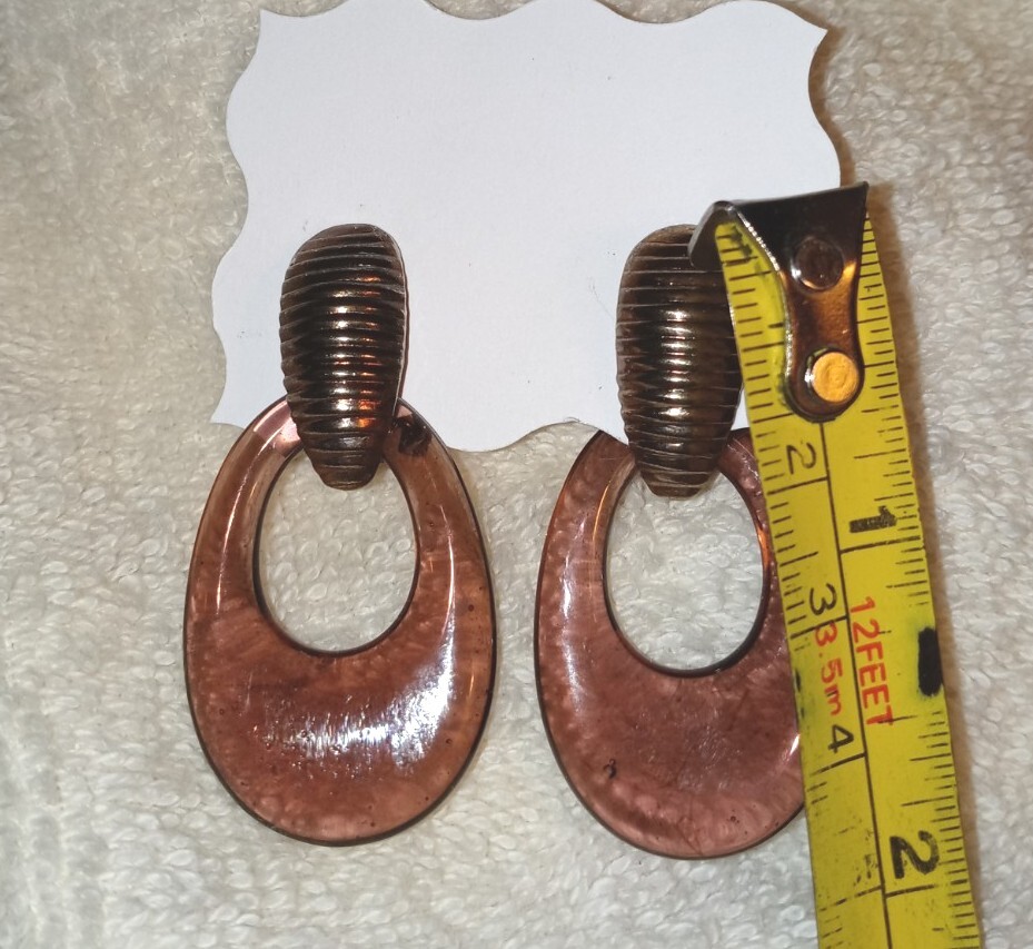 Vintage Purple Lucite Doorknocker 80s Retro Style Pierced Earrings