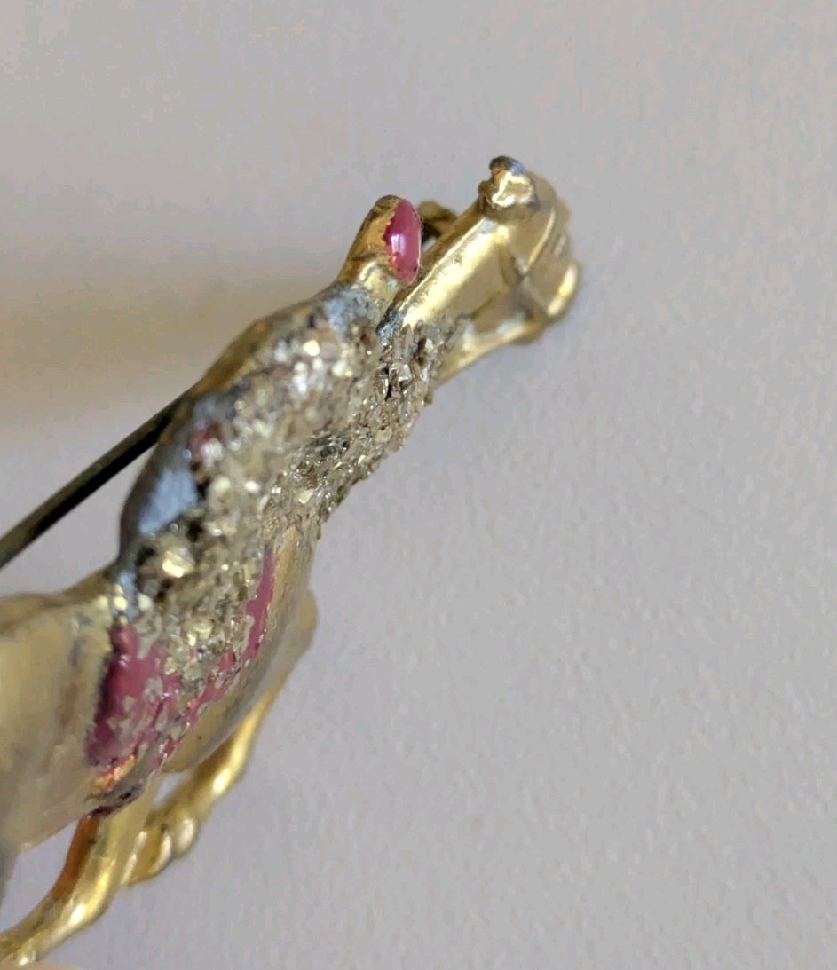 Antique Glass Glitter on Brass Race Horse & Jockey Brooch Pin C Clasp AS IS D92