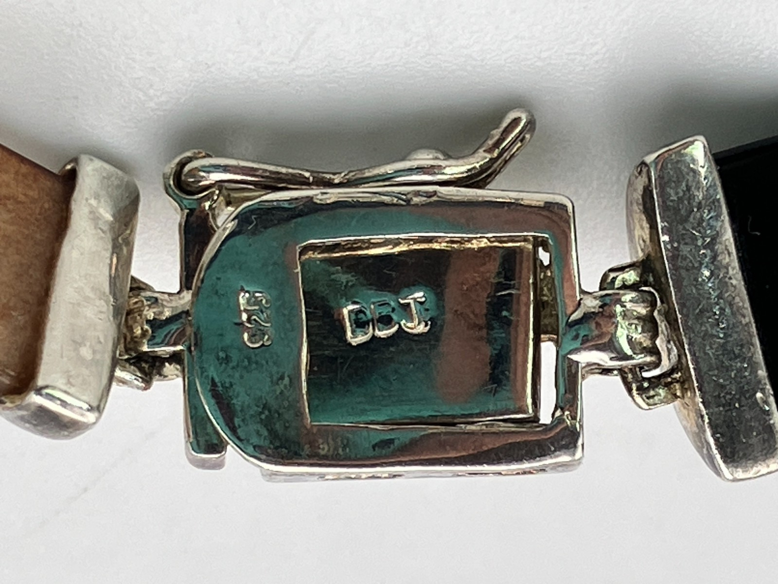 DBJ Dee Berkley Sterling Silver Chinese Character 7.5 Inch Jade Link Bracelet